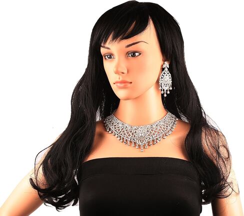 Touchstone Indian Bollywood masterly created sparkling Rhinestone grand bridal jewelry necklace set for women in silver tone in Saudi Arabia