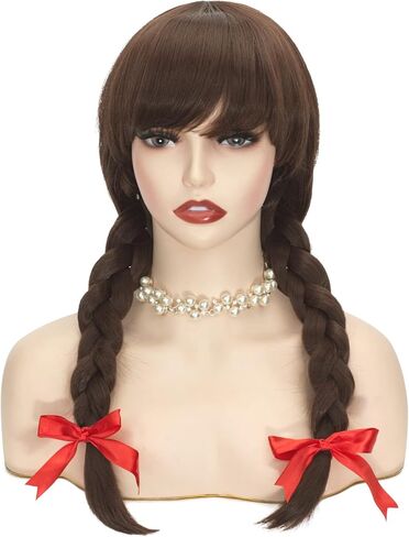 شعر مستعار FALAMKA ذو ضفائر مزدوجة للفتيات، شعر مستعار بني طويل لزي الهالوين in Kuwait