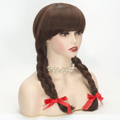 شعر مستعار FALAMKA ذو ضفائر مزدوجة للفتيات، شعر مستعار بني طويل لزي الهالوين in Kuwait