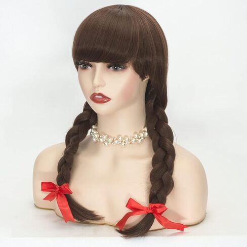 شعر مستعار FALAMKA ذو ضفائر مزدوجة للفتيات، شعر مستعار بني طويل لزي الهالوين in Kuwait