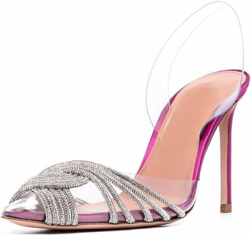 Ancomafio المرأة خنجر كعب مضخات أشار تو عالية الكعب حجر الراين Slingback الصيف تنفس صنادل مماشي للموضة الصنادل في الهواء الطلق للنساء in Kuwait