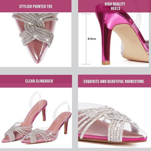 Ancomafio المرأة خنجر كعب مضخات أشار تو عالية الكعب حجر الراين Slingback الصيف تنفس صنادل مماشي للموضة الصنادل في الهواء الطلق للنساء in Kuwait