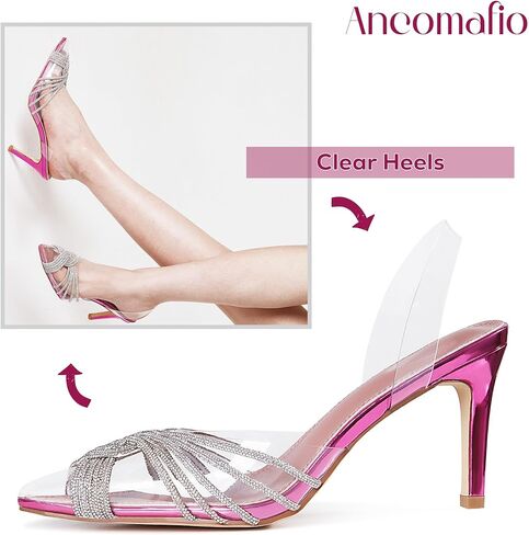 Ancomafio المرأة خنجر كعب مضخات أشار تو عالية الكعب حجر الراين Slingback الصيف تنفس صنادل مماشي للموضة الصنادل في الهواء الطلق للنساء in Kuwait