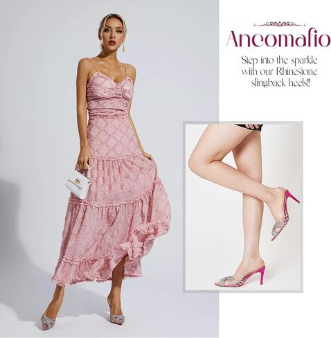 Ancomafio المرأة خنجر كعب مضخات أشار تو عالية الكعب حجر الراين Slingback الصيف تنفس صنادل مماشي للموضة الصنادل في الهواء الطلق للنساء in Kuwait