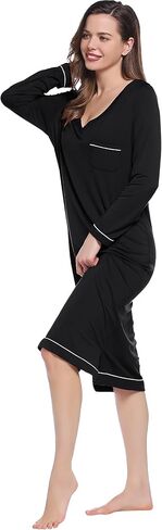 Joyaria قمصان نوم بأكمام طويلة فائقة النعومة فتل نسائية برقبة على شكل حرف v ومنتصف الساق قمصان نوم فيسكوز مصنوعة من ملابس نوم من الخيزران in Kuwait