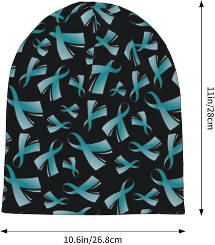 قبعة صغيرة سوداء للتوعية بسرطان المبيض مع شريط بلون ازرق مخضر وقبعة للكيماويات والسرطان، قبعة محبوكة ووشاح ليلي للنساء والرجال، اسود، مقاس واحد in Kuwait