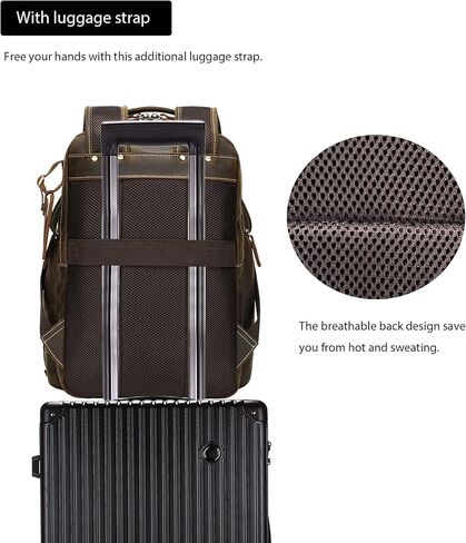 LANNSYNE Vintage Full Grain Genuine Leather Backpack For Men, fits 16" Laptop Travel Hiking Bag Camping Rucksack Brown in Saudi Arabia