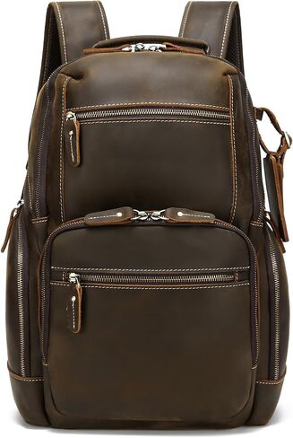 LANNSYNE Vintage Full Grain Genuine Leather Backpack For Men, fits 16" Laptop Travel Hiking Bag Camping Rucksack Brown in Saudi Arabia