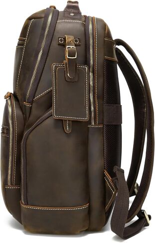 LANNSYNE Vintage Full Grain Genuine Leather Backpack For Men, fits 16" Laptop Travel Hiking Bag Camping Rucksack Brown in Saudi Arabia