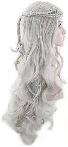 MISSLATE Blonde Wigs for Khaleesi Costume Cosplay Daenerys Targaryen Wig Long Braided Party Hair Wigs for Halloweenwith Wig Cap (Silver white) in Saudi Arabia