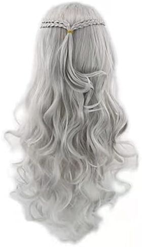 MISSLATE Blonde Wigs for Khaleesi Costume Cosplay Daenerys Targaryen Wig Long Braided Party Hair Wigs for Halloweenwith Wig Cap (Silver white) in Saudi Arabia
