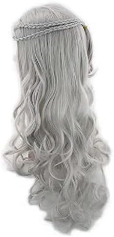 MISSLATE Blonde Wigs for Khaleesi Costume Cosplay Daenerys Targaryen Wig Long Braided Party Hair Wigs for Halloweenwith Wig Cap (Silver white) in Saudi Arabia