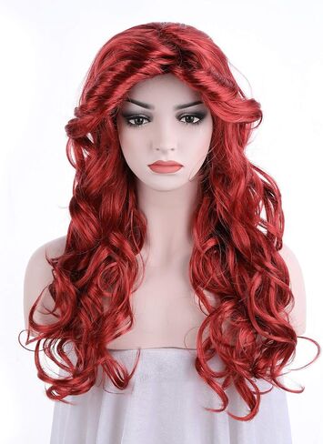 شعر مستعار نسائي من Onedor HairWiz شعر مستعار صناعي مجعد ومموج (أحمر حورية البحر (للأطفال)) in Kuwait