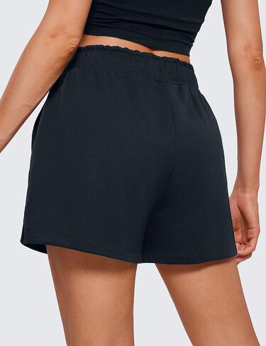 CRZ YOGA شورت رياضي قطني مريح للنساء، شورت صيفي كاجوال برباط للصالة الرياضية، شورت جيرسيه للتمرين مع جيوب in Kuwait