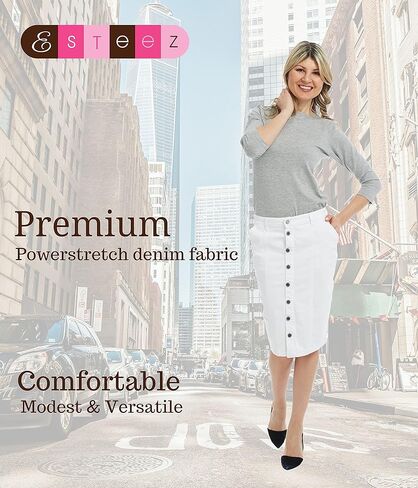 تنانير جينز ESTEEZ للنساء بطول الركبة - تنانير جينز نسائية متواضعة قابلة للتمدد - مونتريال in Kuwait
