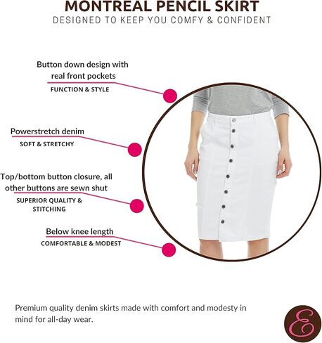 تنانير جينز ESTEEZ للنساء بطول الركبة - تنانير جينز نسائية متواضعة قابلة للتمدد - مونتريال in Kuwait