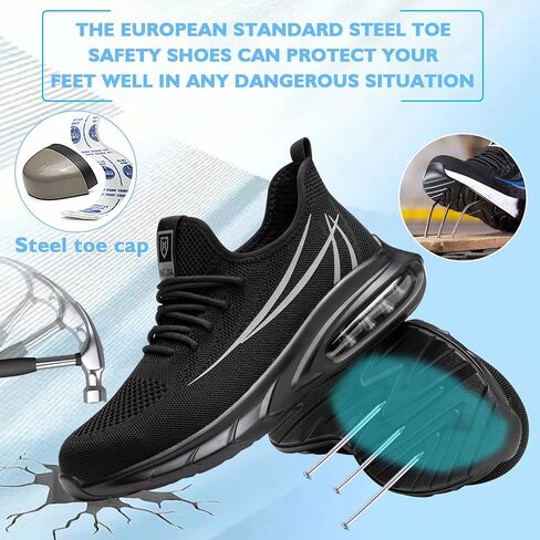 Safety Shoes Steel Toe Shoes for Men Women Breathable Safety Work Sneakers Lightweight Comfortable Proof Slip Resistant Fashion Sneakers Air Cushion Construction Industrial Shoes in Kuwait