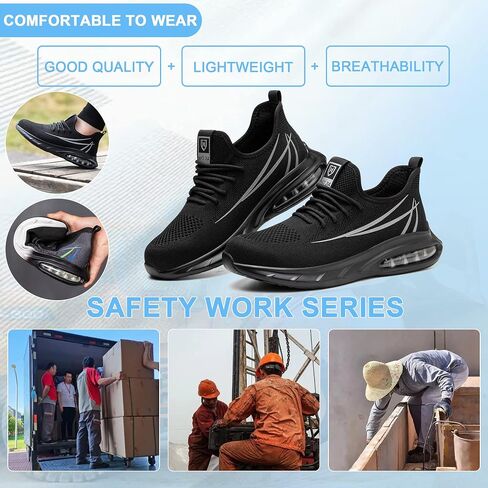 Safety Shoes Steel Toe Shoes for Men Women Breathable Safety Work Sneakers Lightweight Comfortable Proof Slip Resistant Fashion Sneakers Air Cushion Construction Industrial Shoes in Kuwait