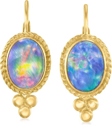 Ross-Simons Blue Opal Triplet Drop Earrings in 14kt Yellow Gold in Kuwait