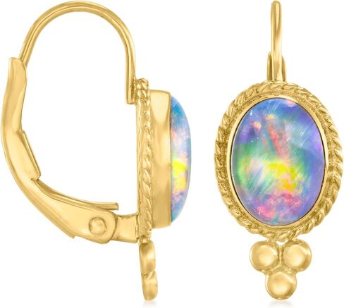 Ross-Simons Blue Opal Triplet Drop Earrings in 14kt Yellow Gold in Kuwait
