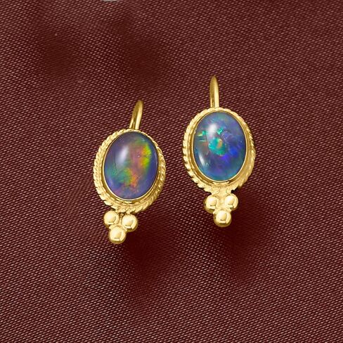 Ross-Simons Blue Opal Triplet Drop Earrings in 14kt Yellow Gold in Kuwait