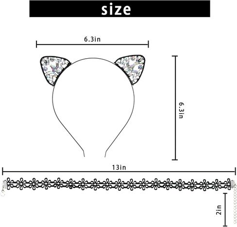 Luhiew Black Crystal and Lace Cat Ears Headbands, 2pcs Black Lace Chocker Necklace, Cute Animal Cosplay Cat Costume Accessories for Halloween Christmas Festival Theme Party in Kuwait
