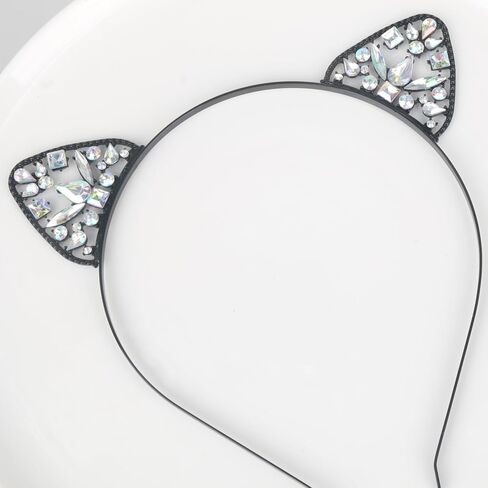 Luhiew Black Crystal and Lace Cat Ears Headbands, 2pcs Black Lace Chocker Necklace, Cute Animal Cosplay Cat Costume Accessories for Halloween Christmas Festival Theme Party in Kuwait