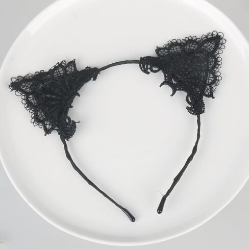 Luhiew Black Crystal and Lace Cat Ears Headbands, 2pcs Black Lace Chocker Necklace, Cute Animal Cosplay Cat Costume Accessories for Halloween Christmas Festival Theme Party in Kuwait