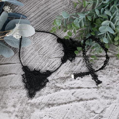 Luhiew Black Crystal and Lace Cat Ears Headbands, 2pcs Black Lace Chocker Necklace, Cute Animal Cosplay Cat Costume Accessories for Halloween Christmas Festival Theme Party in Kuwait