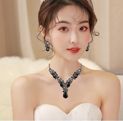 CSY الفاخرة النمساوية كريستال قلادة أقراط حجر الراين الزفاف حفل زفاف مجموعات المجوهرات للعرائس وصيفات الشرف النساء in Kuwait