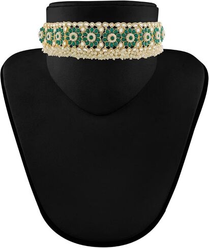 مجموعة مجوهرات I Jewels مطلية بالذهب 18 قيراط لحفلات الزفاف الهندي بوليوود كوندان واللؤلؤ مرصعة بقلادة للنساء/الفتيات (K7208) in Kuwait