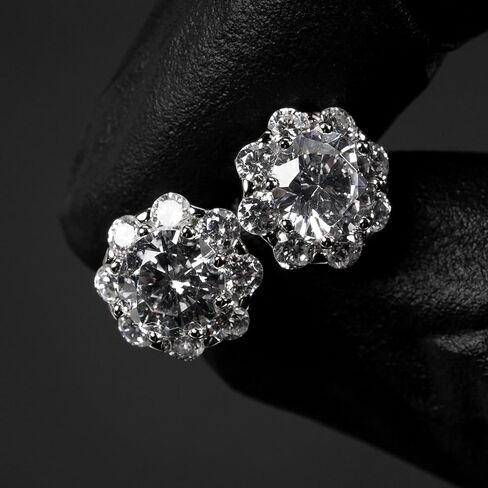 Men's Women's Round Flower Set 925 Sterling Silver Cluster Stud Hip Hop Earrings in Saudi Arabia