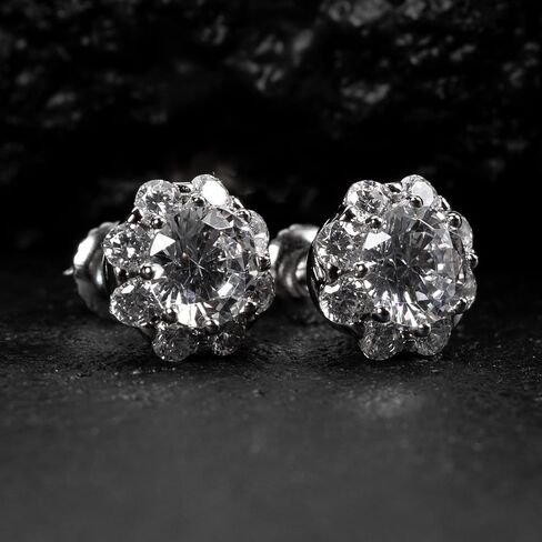 Men's Women's Round Flower Set 925 Sterling Silver Cluster Stud Hip Hop Earrings in Saudi Arabia