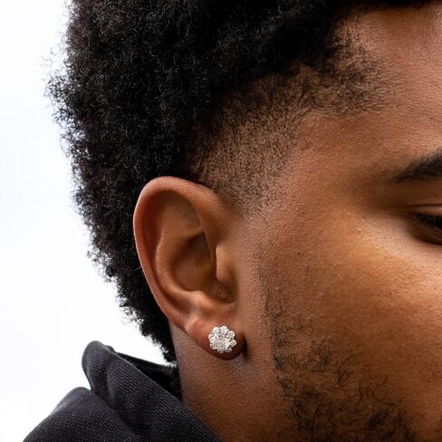 Men's Women's Round Flower Set 925 Sterling Silver Cluster Stud Hip Hop Earrings in Saudi Arabia
