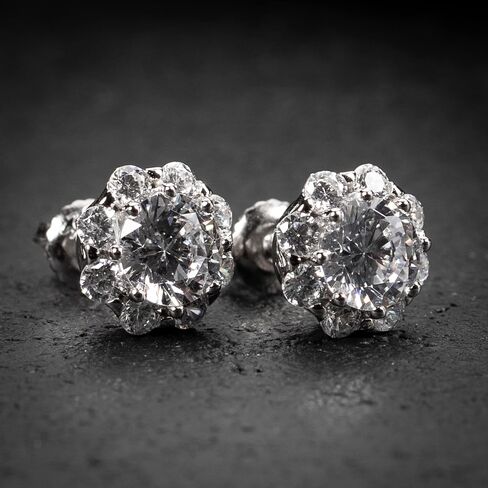 Men's Women's Round Flower Set 925 Sterling Silver Cluster Stud Hip Hop Earrings in Saudi Arabia