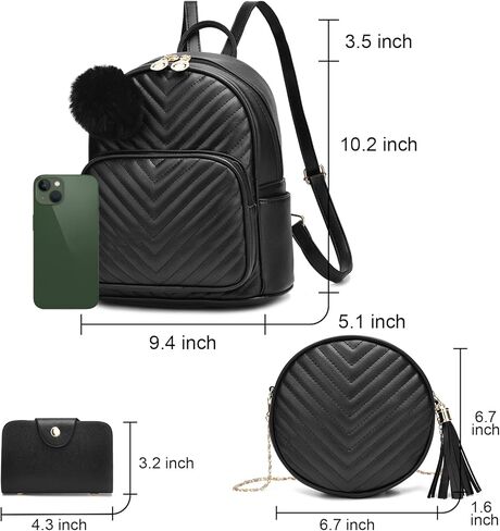 I IHAYNER حقيبة ظهر صغيرة للنساء 3-PCS حقيبة ظهر جلدية محفظة حقائب ظهر صغيرة للنساء السيدات Pompom حقيبة ظهر كتف وردي in Kuwait