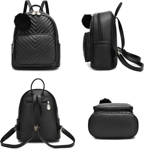 I IHAYNER حقيبة ظهر صغيرة للنساء 3-PCS حقيبة ظهر جلدية محفظة حقائب ظهر صغيرة للنساء السيدات Pompom حقيبة ظهر كتف وردي in Kuwait