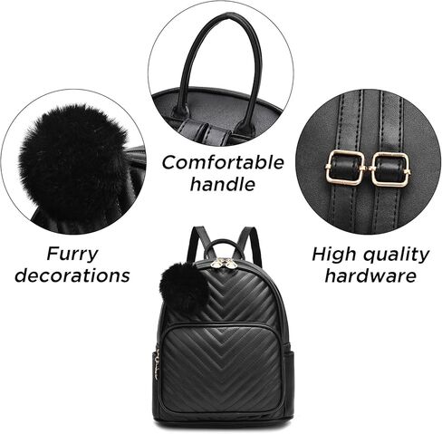 I IHAYNER حقيبة ظهر صغيرة للنساء 3-PCS حقيبة ظهر جلدية محفظة حقائب ظهر صغيرة للنساء السيدات Pompom حقيبة ظهر كتف وردي in Kuwait