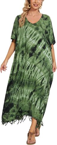 Beautybatik Women Hippie Tie Dye Caftan Kaftan Loungewear Maxi Plus Size Long Dress XL to 4X in Saudi Arabia