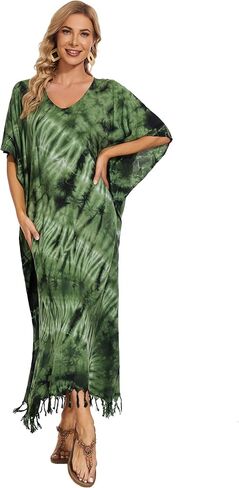 Beautybatik Women Hippie Tie Dye Caftan Kaftan Loungewear Maxi Plus Size Long Dress XL to 4X in Saudi Arabia