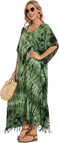 Beautybatik Women Hippie Tie Dye Caftan Kaftan Loungewear Maxi Plus Size Long Dress XL to 4X in Saudi Arabia