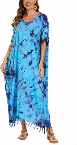 Beautybatik Women Hippie Tie Dye Caftan Kaftan Loungewear Maxi Plus Size Long Dress XL to 4X in Kuwait