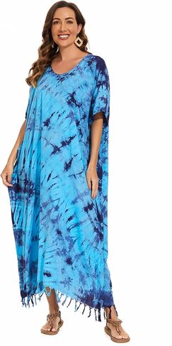 Beautybatik Women Hippie Tie Dye Caftan Kaftan Loungewear Maxi Plus Size Long Dress XL to 4X in Kuwait