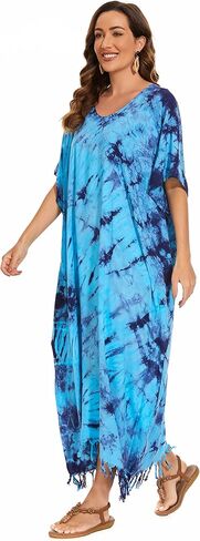 Beautybatik Women Hippie Tie Dye Caftan Kaftan Loungewear Maxi Plus Size Long Dress XL to 4X in Kuwait