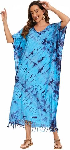Beautybatik Women Hippie Tie Dye Caftan Kaftan Loungewear Maxi Plus Size Long Dress XL to 4X in Kuwait