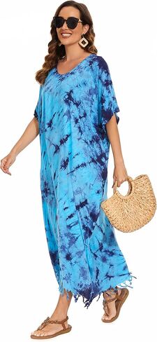 Beautybatik Women Hippie Tie Dye Caftan Kaftan Loungewear Maxi Plus Size Long Dress XL to 4X in Kuwait