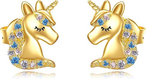 اقراط بتصميم قطة/يونيكورن/نحلة من الذهب الخالص عيار 14 قيراط، اقراط صغيرة بتصميم حيوان لطيف من الذهب الفاخر للنساء والفتيات المراهقات وهدايا عيد الحب والكريسماس in Saudi Arabia