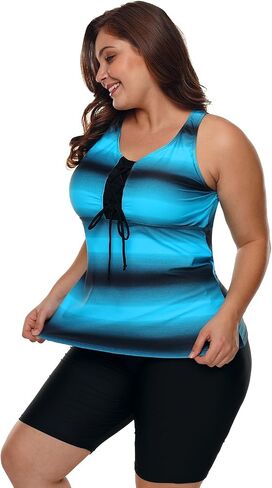 FAZLIY Womens Tankini Swimsuits Athletic Two Piece Tummy Control Bathing Suits with Boyshorts in Saudi Arabia