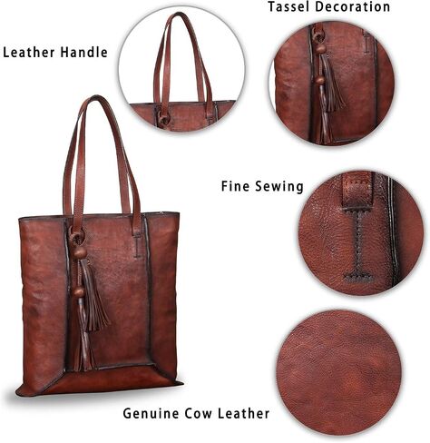 Geniune Leather Shoulder Bag for Women Vintage Handmade Top Handle Large Capacity Satchel in Kuwait