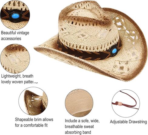Simplicity Kids Western Cowboy Hat Toddler Straw Sun Hat with Decorated Headband, 3-5 Years in Saudi Arabia